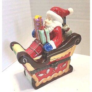 Vintage Ceramic Santa Claus Christmas Trinket Box - Dept 56 Brand?